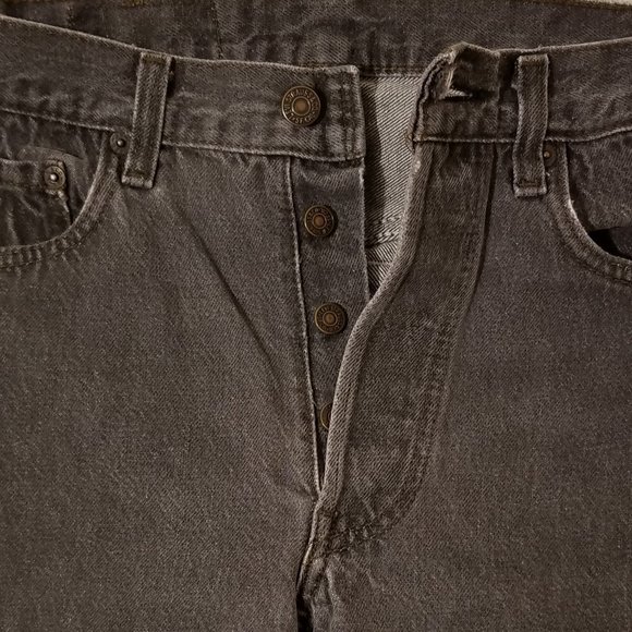 90’s Levi’s 501 Black Denim Straight Leg Jeans - Naturally Distressed 28x32 - Picture 9 of 11